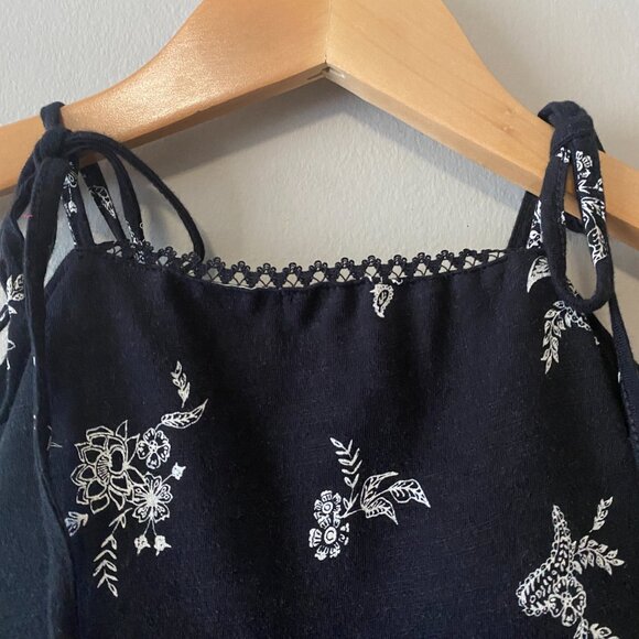 Handmade Children's Cotton Black White Floral Lace Tie Spaghetti Strap Dress - Picture 8 of 14
